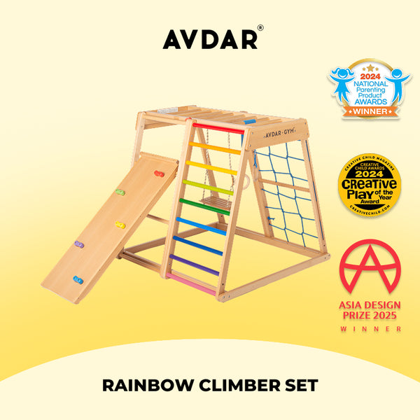 AVDAR Rainbow Climber Set with slide, rainbow ladder, rope net and swing