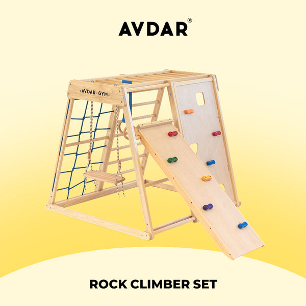 AVDAR Rock Climber Set with climbing ramp, rock wall, rope net and swing