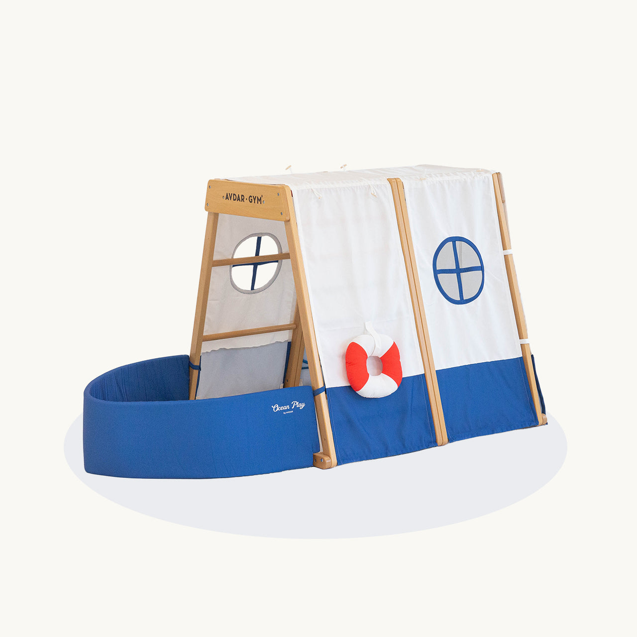 Children's play tent with a sail design on a white background