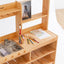 Wooden play kitchen with sinks and shelves, equipped with stainless steel  cups and painters